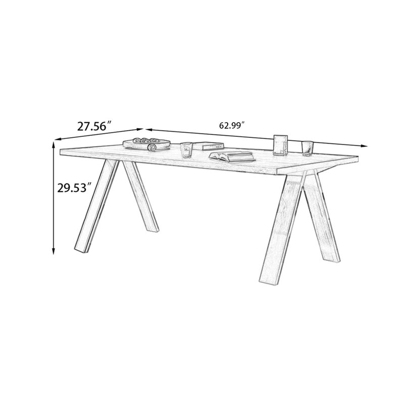 Table de salle à manger rectangulaire brun clair pour salle à manger / cuisine, H 29,53 po x L 62,99 po x l 27,56 po