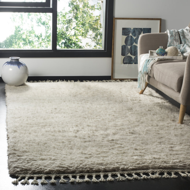 Jankowski Solid Colour Wool Hand Woven Area Rug, Rectangle 122 x 183 cm