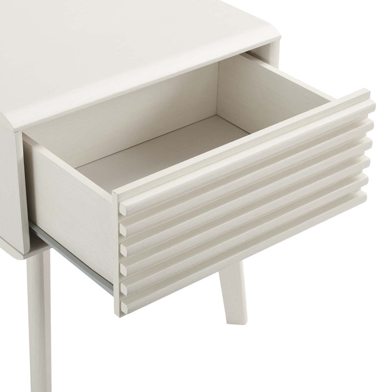 Mid-Century Modern Render End Table with Storage in White