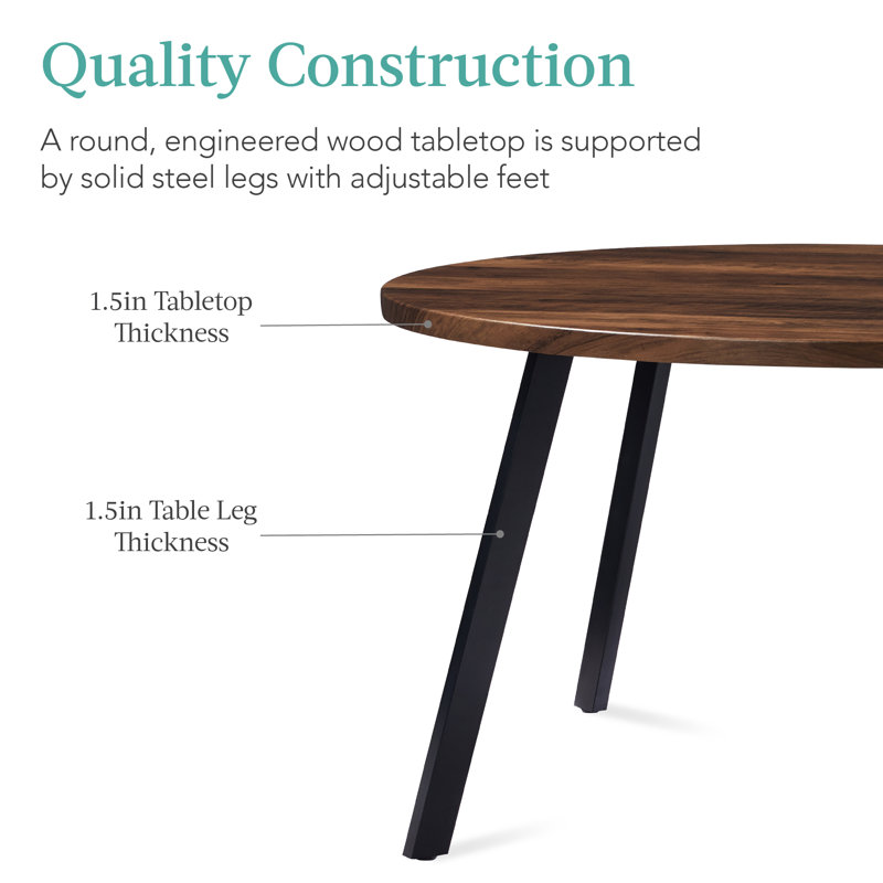 35.5" Round Black MDF Mid-Century Modern Dining Table