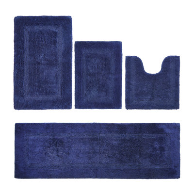 Adelen Premium 100% Cotton 4 Piece Bath Rug Sets, Machine Washable, Super Absorbent & Tufted Weave Reversible Bath Mat for Bathroom, Shower, and Tub, Oeko-Tex Certified Bathroom Rugs