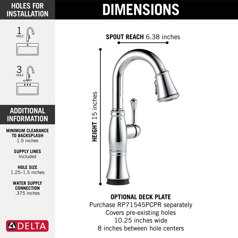 Cassidy Single Handle Pulldown Bar/Prep With Touch2O Technology, Chrome
