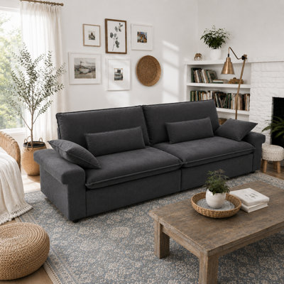 94” Chenille Casual Upholstered Cloud Sofa with 4 Throw Pillows