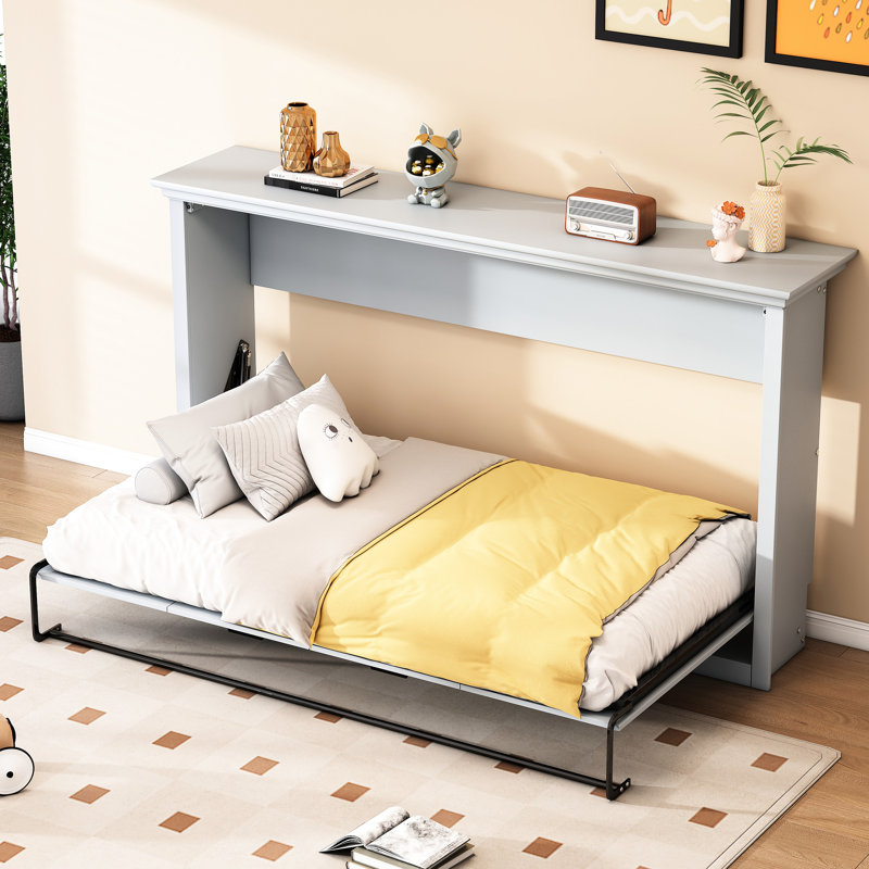 Lit simple dans l'armoire, gris - uni, armoire-lit de taille compacte, stable, économie