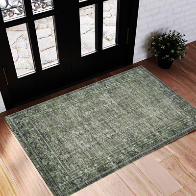 Tapis lavable 60 x 90 cm, paillasson vintage vieilli, tapis d'entrée fin traditionnel à motifs floraux, antidérapant, idéal pour la cuisine, la salle de bain, la chambre et le salon.