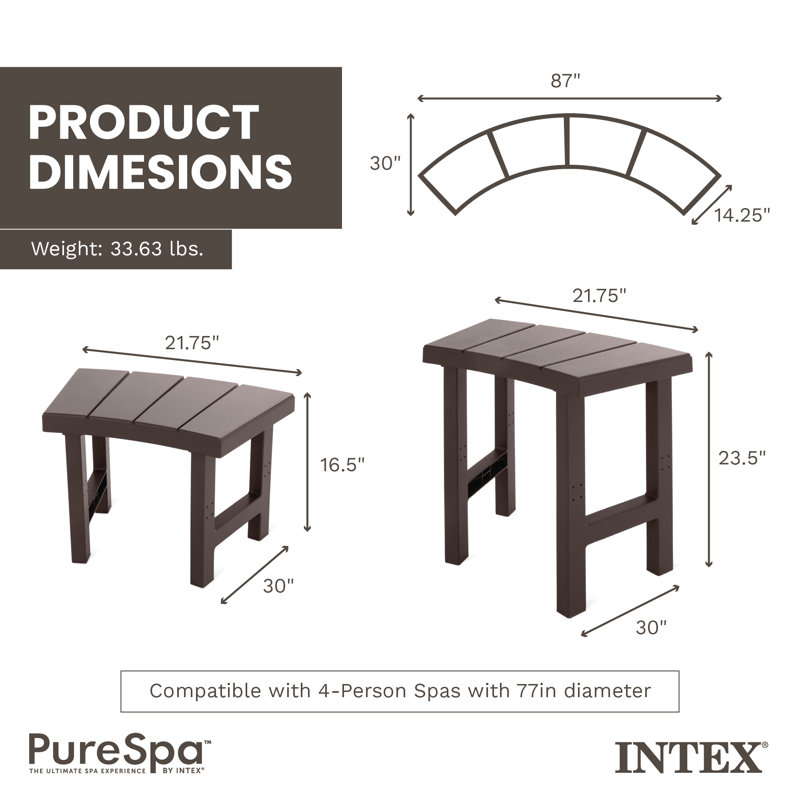 Intex 28515E 2 Medium PureSpa Accessories Benches, Compatible w/ 4 Person Spas
