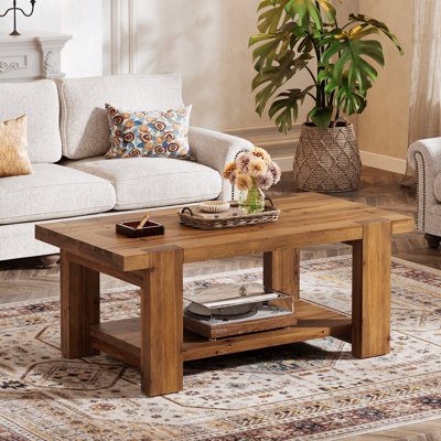 47.2" W Solid Wood Coffee Table With Storage Shelf, Rustic Farmhouse Living Room Centre Table