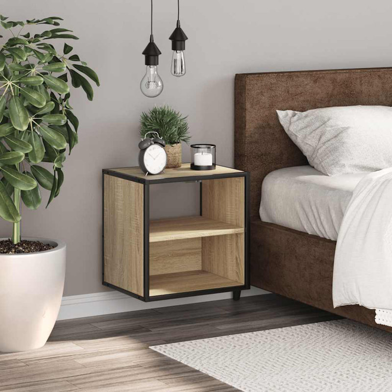 40cm W Metal Bedside Table, Sonoma Oak, 1