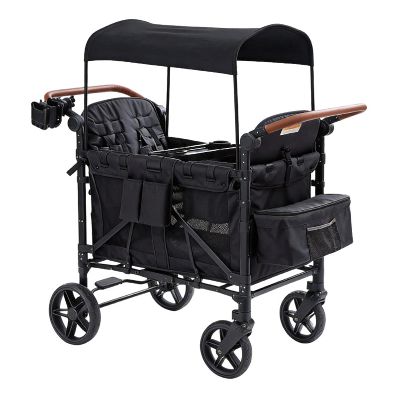 Stroller Wagon For 4 Kids, 4 Seater Wagon Stroller With Snack Tray, Large Storage Bag, Phone Cup Holder, Removable Canopy, Foldable Wagon Stroller 4 Seater With Adjustable Push Handles