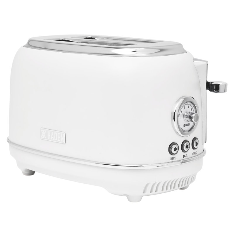 HADEN Chelsea 2 Slice Toaster Wide Slot with Removable Crumb Tray and Control Settings Chrome, Ivory/Chrome