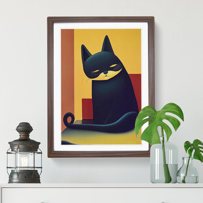 Sitting Cat Abstract - Framed Print, 46cm H x 34cm W x 2cm D, Brown Framed