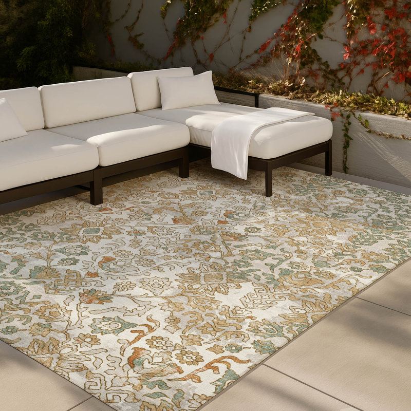 Tapis traditionnel lavable à la machine intérieur / extérieur ACN2584, Ivoire ivoire, 3 pi x 5 pi
