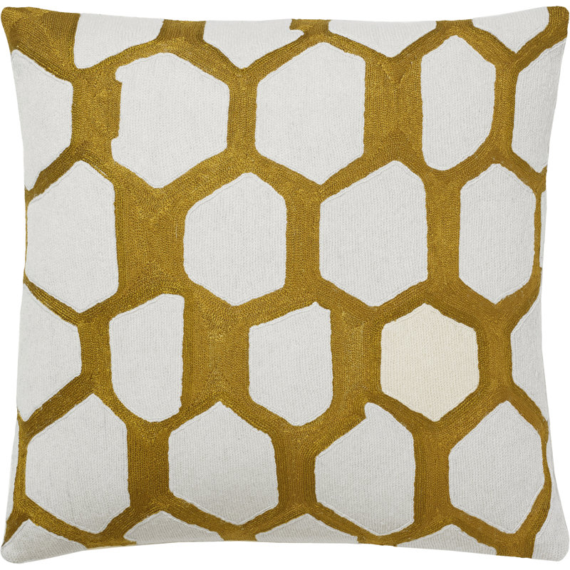 Quartz Hand-Embroidered Chain Stitch Pillow, Gold Rayon/Cream