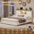 Farmhouse Bed Frame With Led Lights And 4 Storage Drawers, Wooden Platform Beds With Charging Station,rustic Bedroom Set With Storage Headboard And Sliding Barn Door-809496375-807484483