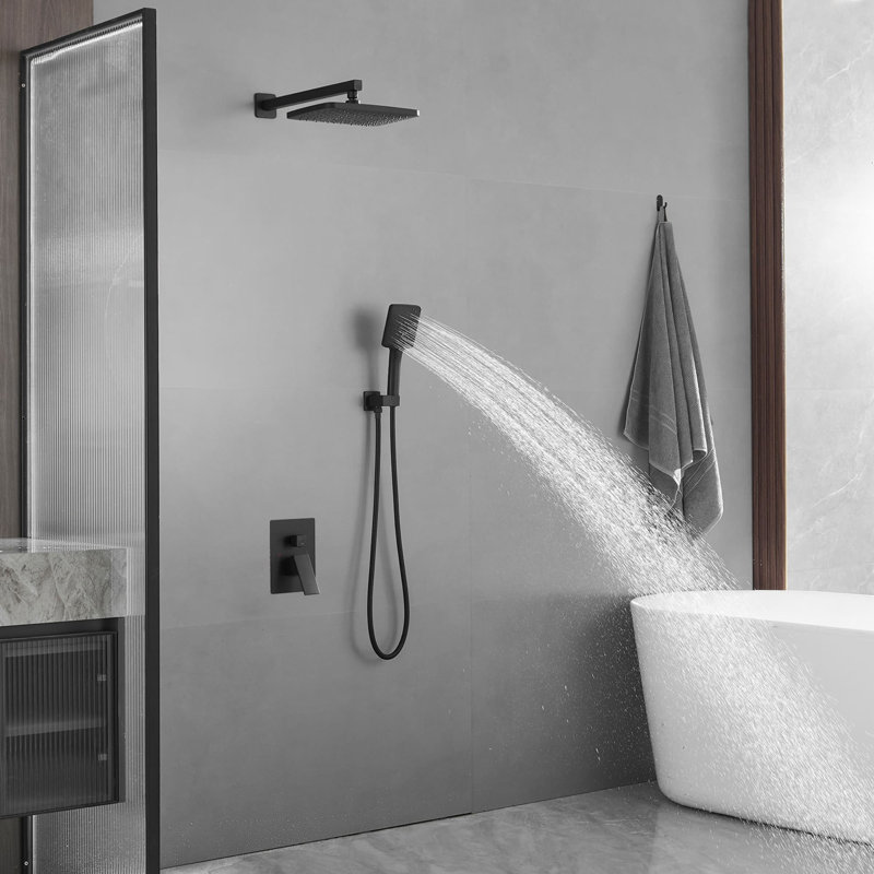 Système de douche mural avec douche à main à poignée simple Ensemble de garniture de douche moderne en laiton avec valve brute
