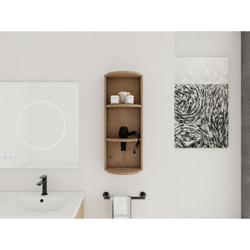 12" Bathroom Wall-Mounted Storage Rack, Imitative Oak