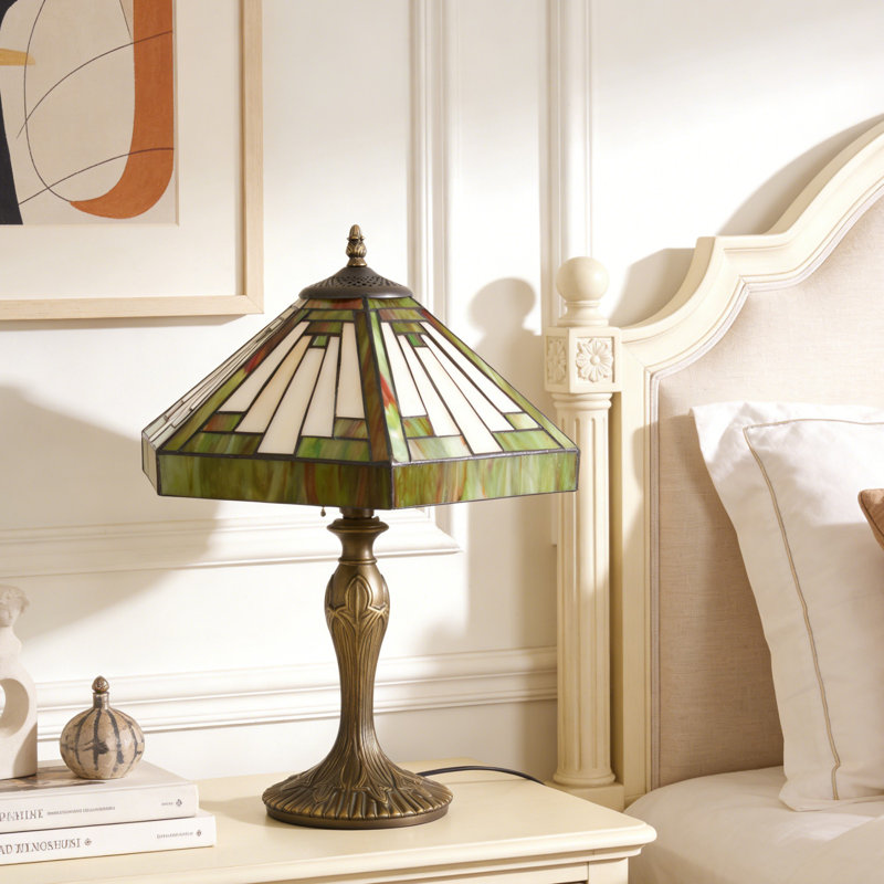 15" Polygonal Tiffany Table Lamp For Bedroom Living Room