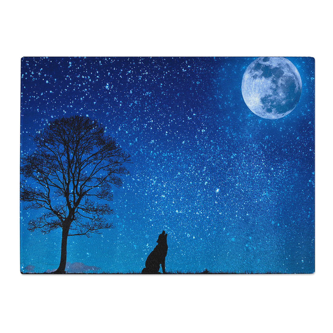 Wolf Howling At The Moon  Glass Chopping Board