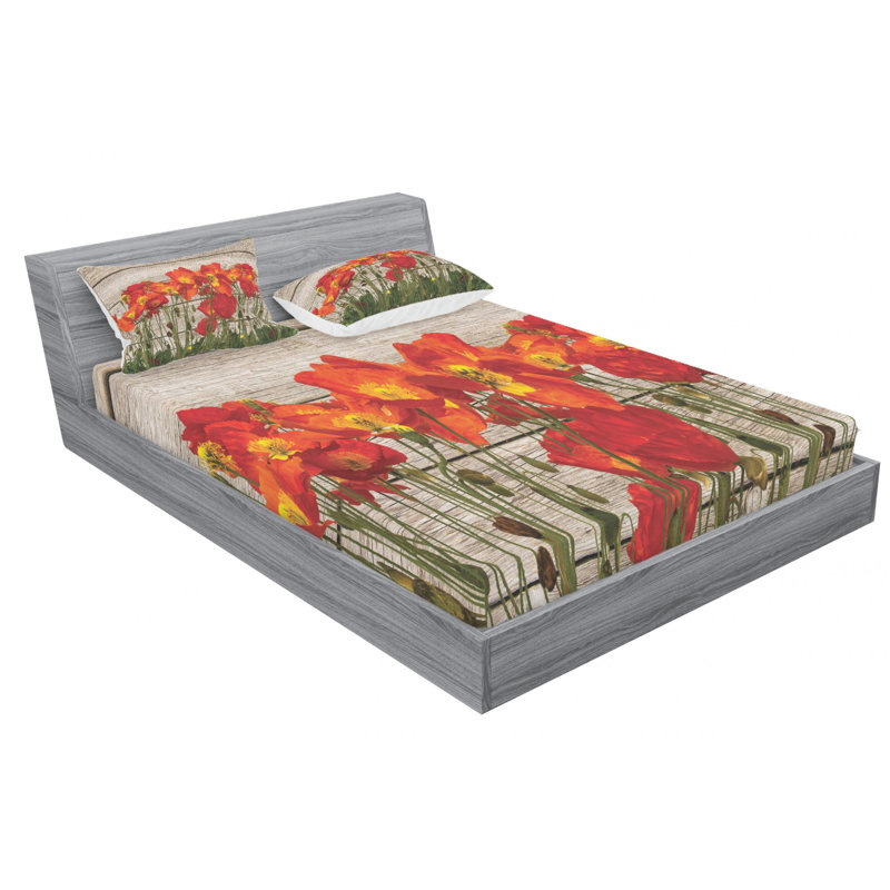Microfiber Floral Sheet Set, Queen Sheet Set with Fitted Sheet