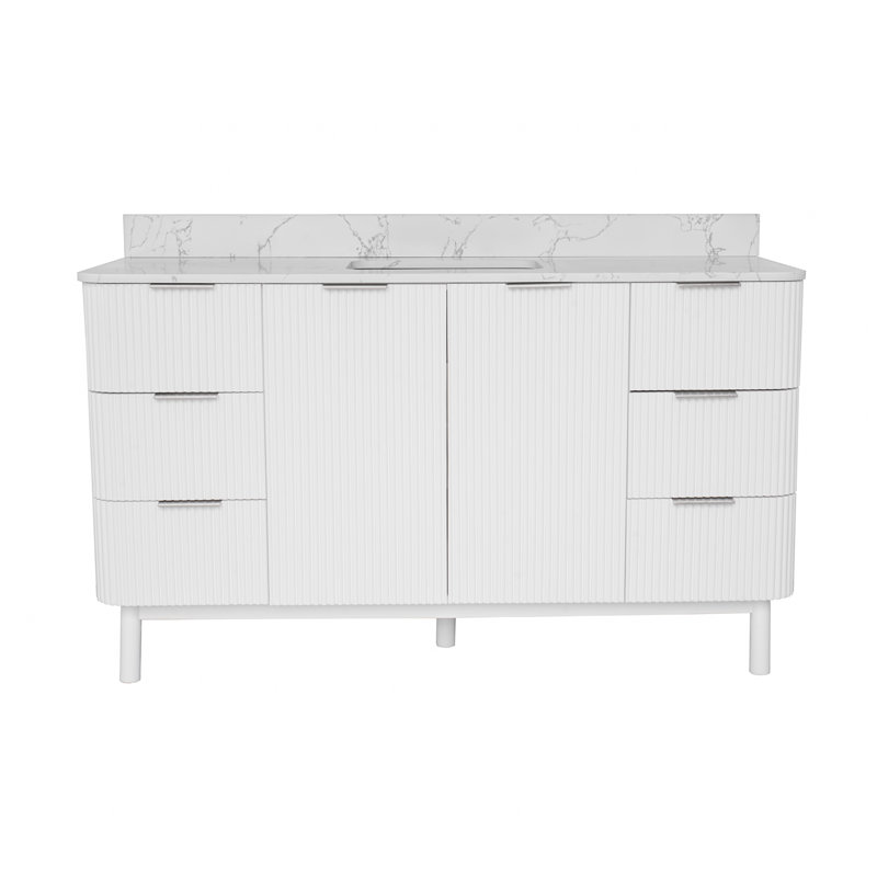 Meuble-lavabo simple 60 po Belwood, Nickel brossé, Marbre d'ingénierie