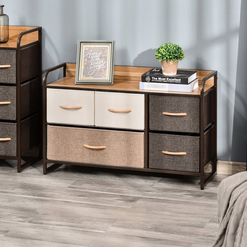 2 commodes, 5 coffres de rangement pour la chambre à coucher avec plateau en bois