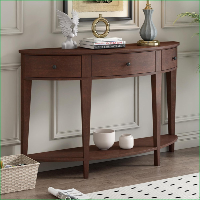 Table basse incurvée en panneau de fibres à densité moyenne avec 3 tiroirs Tablette - Rangement élégant pour le salon et amp; Couloir