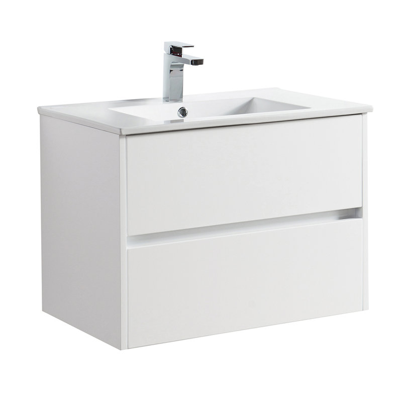 Meuble-lavabo mural simple 30 po avec lavabo en céramique, Blanc lustré