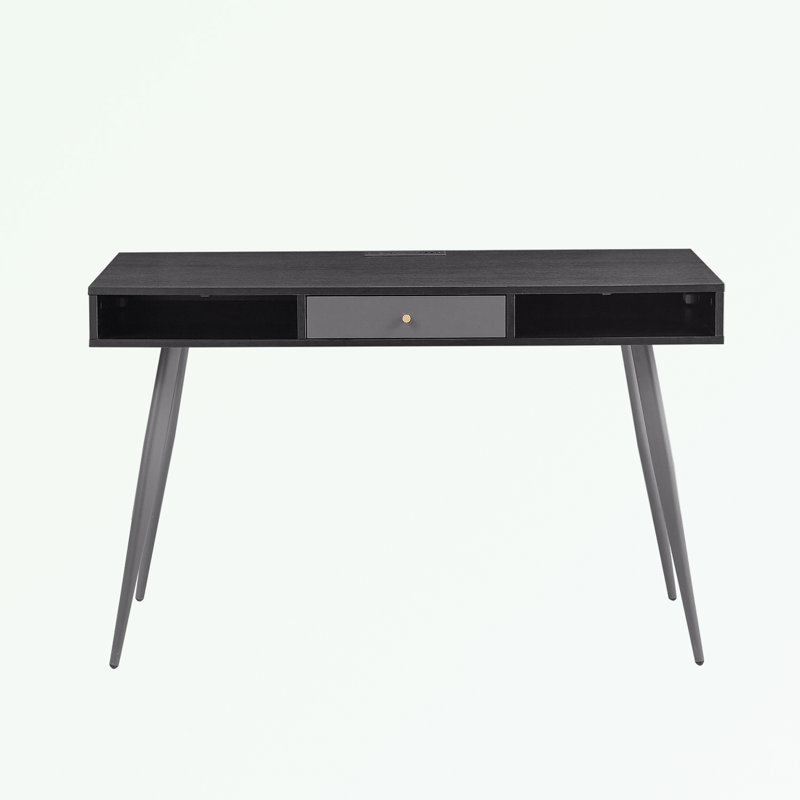 Desk with drawer, USB Ports and Power Outlet, Black