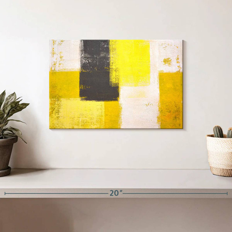 Avery Yellow And Gray Abstract, 8" H x 12" W