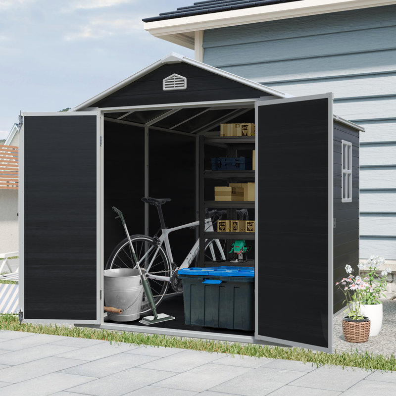 6 Ft X 8 Ft Resin Outdoor Storage Shed Kit- To Store Patio Furniture,Black, Black, 82.75" H x 70.5" W x 92.25" D