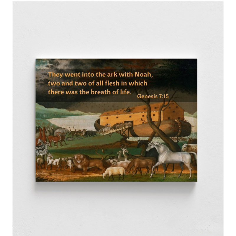 Arche de Noé par Edward Hicks, citation de verset biblique extra large Genèse 7:15, art mural de l'arche de Noé, impression de paysage biblique religieuse