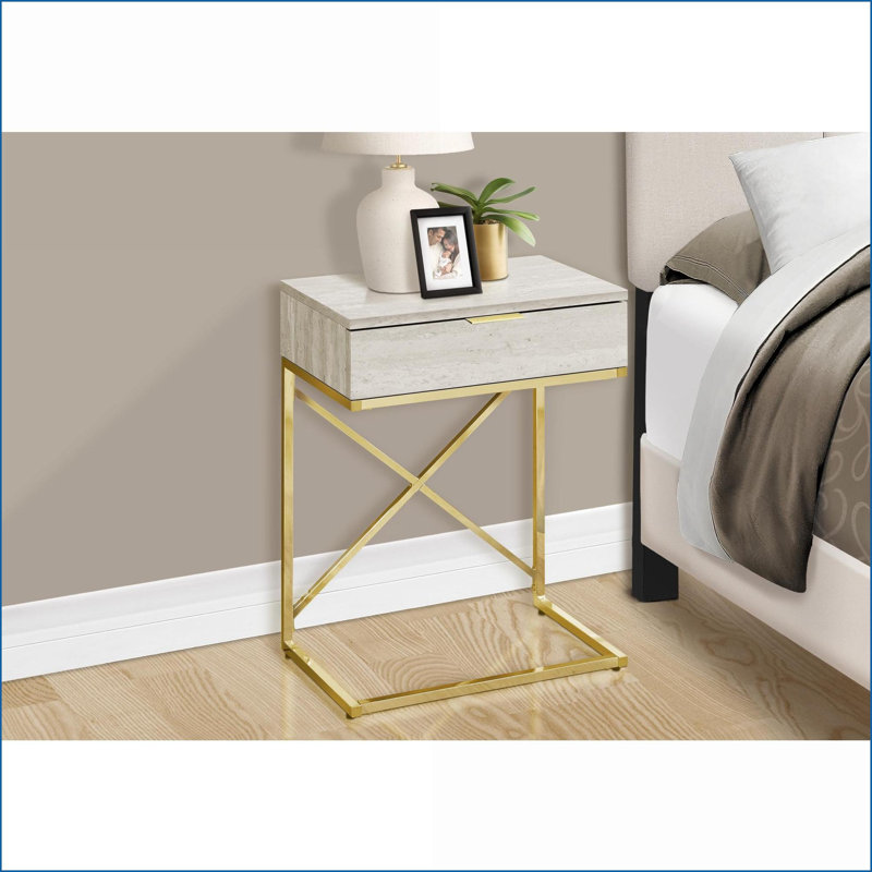 Spacieuse table basse en stratifié espresso avec structure en métal doré, tiroir de rangement pour le salon et amp; Chambre à coucher