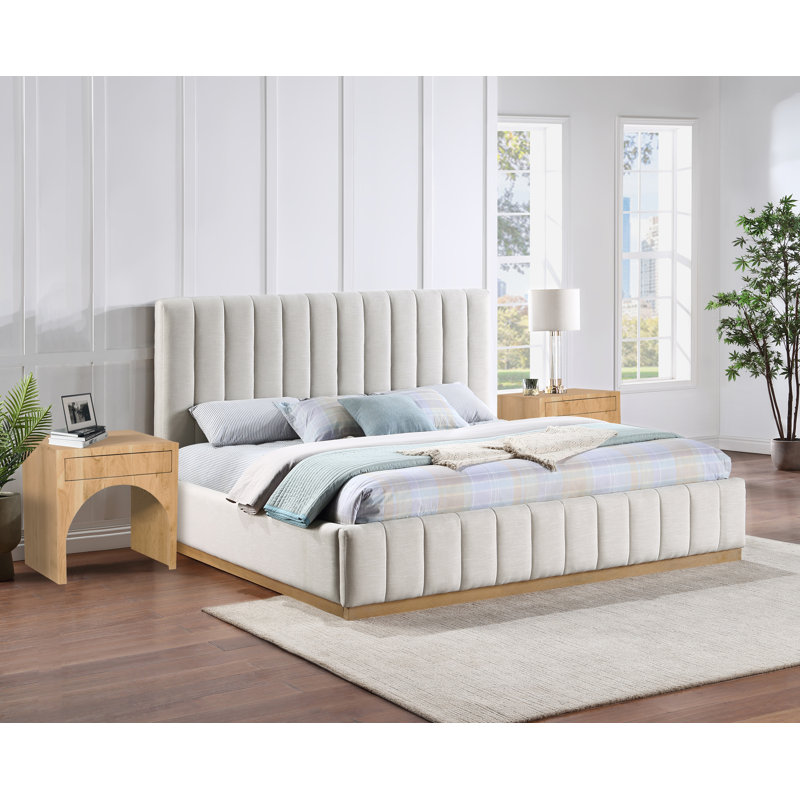 Codyn Upholstered Platform Bed, King, Cream Linen Textured Fabric