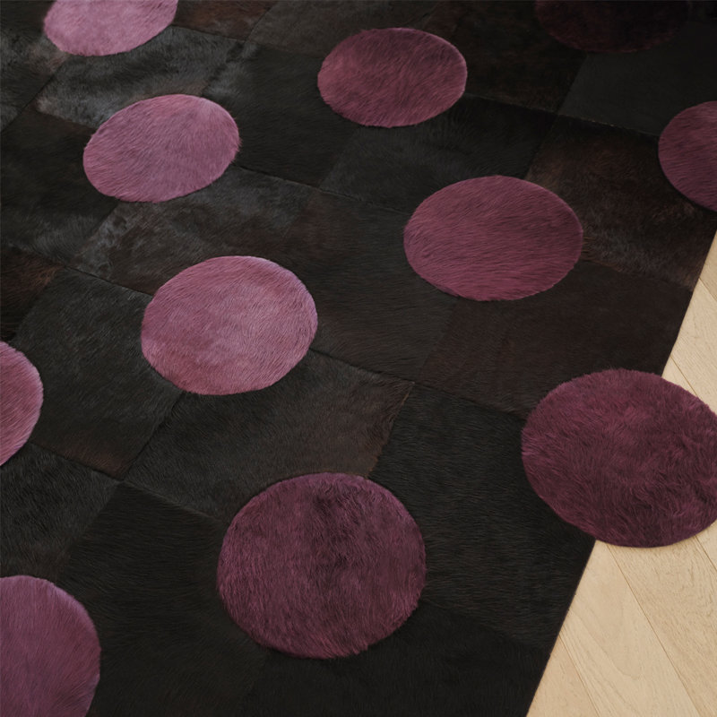 Art Hide X Greg Natale Cowhide Block Print Area Rug, Rectangle 10' x 14', Black/Purple