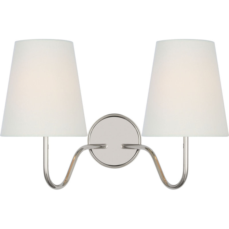 Lyndsie 11" Double Sconce with Linen Shades, Polished Nickel