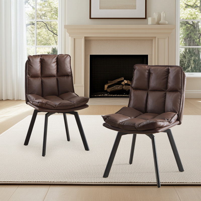 Faux Leather Upholstered Swivel Dining Armchairs  (Set of 2), Brown, 2
