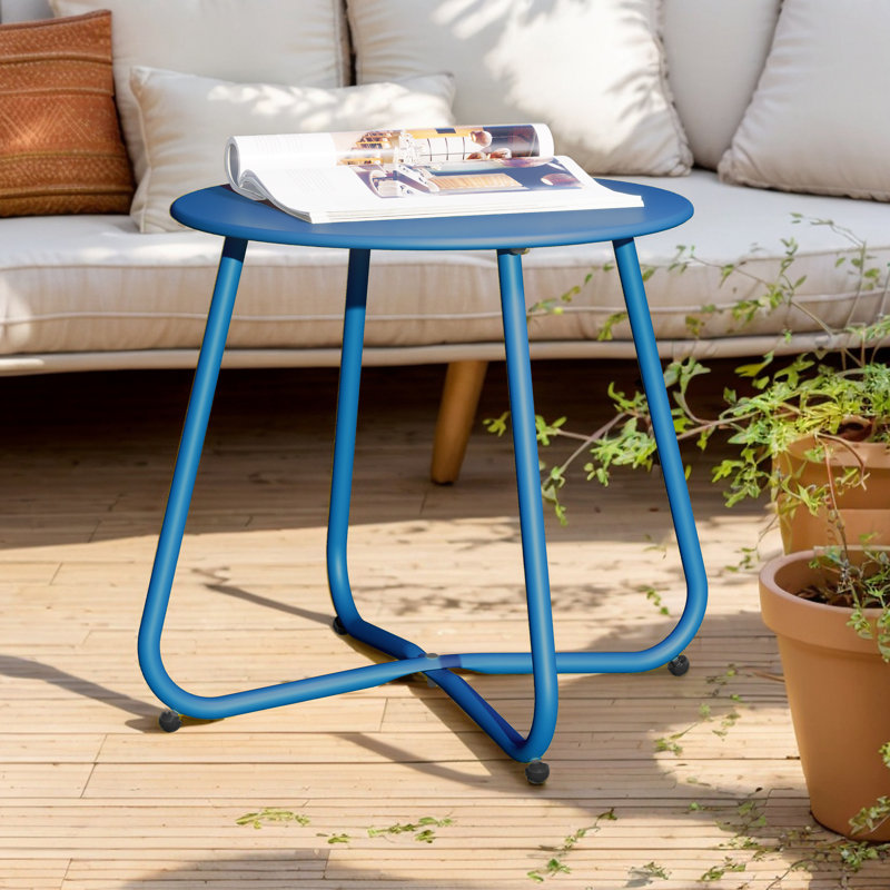 Mickelsen Steel Patio Side Table, Peacock Blue