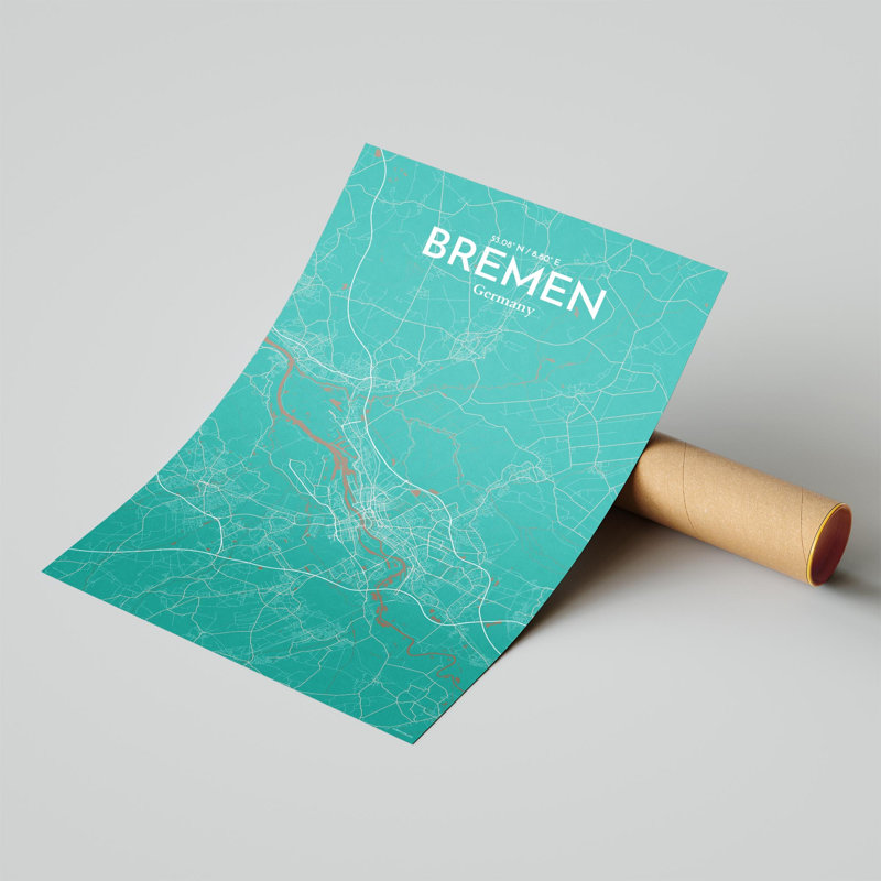 Bremen City Map, impression, H 17 po x l 11 po x P 0,05 po, Naturel