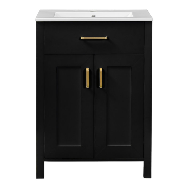 Meuble-lavabo moderne de 48 pouces avec lavabo en céramique, portes à fermeture en douceur, tiroir rabattable, tablettes de porte à double couche, solution de rangement élégante