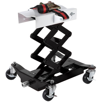 450 lbs Heavy Duty Low Profile Power Transfer Jack – 7-23 Inch Adjustable Lift – Hydraulic Lifting Equipment for Auto Repair – 2M Safety Straps – 4 Brake Casters – Black, With 4 Brake Casters
