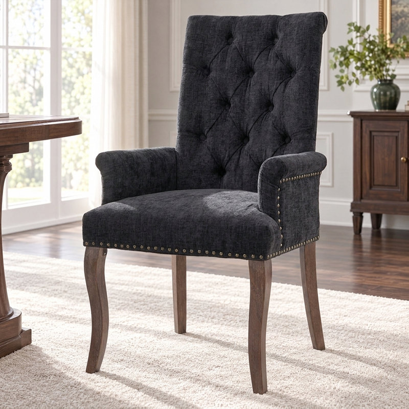 Chaise de salle à manger rembourrée en chenille Modern, Noir
