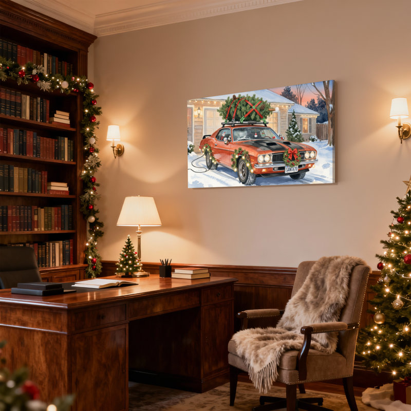 Voiture de Noël avec arbre et lumières, H 16 po x l 24 po