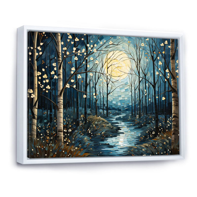 Birch Woods Mystic Moonlight VI sur impression sur toile, H 34 po x l 44 po x P 1,5 po, Cadre flottant blanc