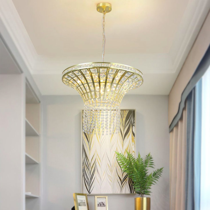 23.6" 8 Light Crystal Waterfall Chandelier