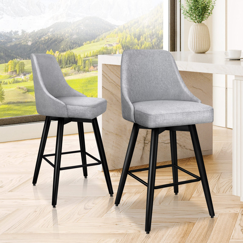 Swivel Upholstered Counter Stool with Metal Frame, Light Grey/Black