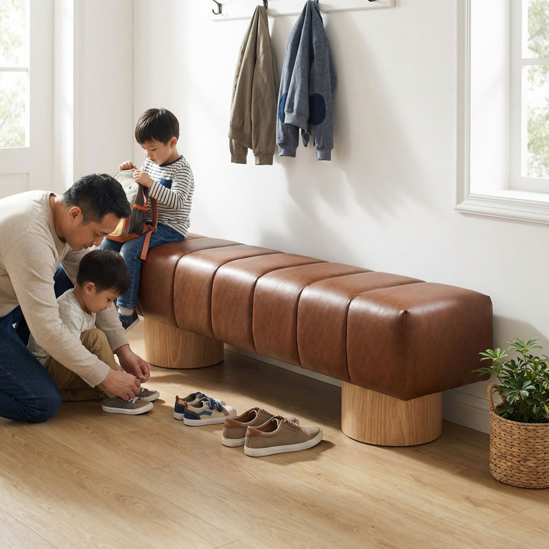 64" Brown Upholstered Dining Bench