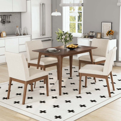 Ensemble de table de salle à manger 5 pièces avec une table en bois massif et 4 chaises rembourrées pour la salle à manger
