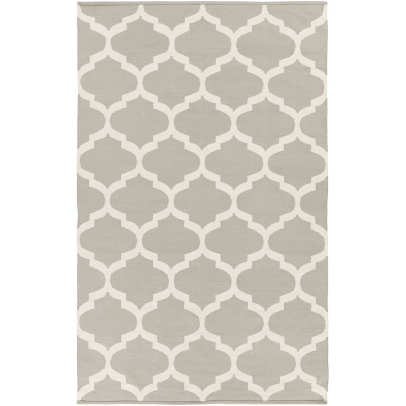 Tapis gris en coton tissé à plat à la main Bethy, Rectangle 8 pi x 10 pi