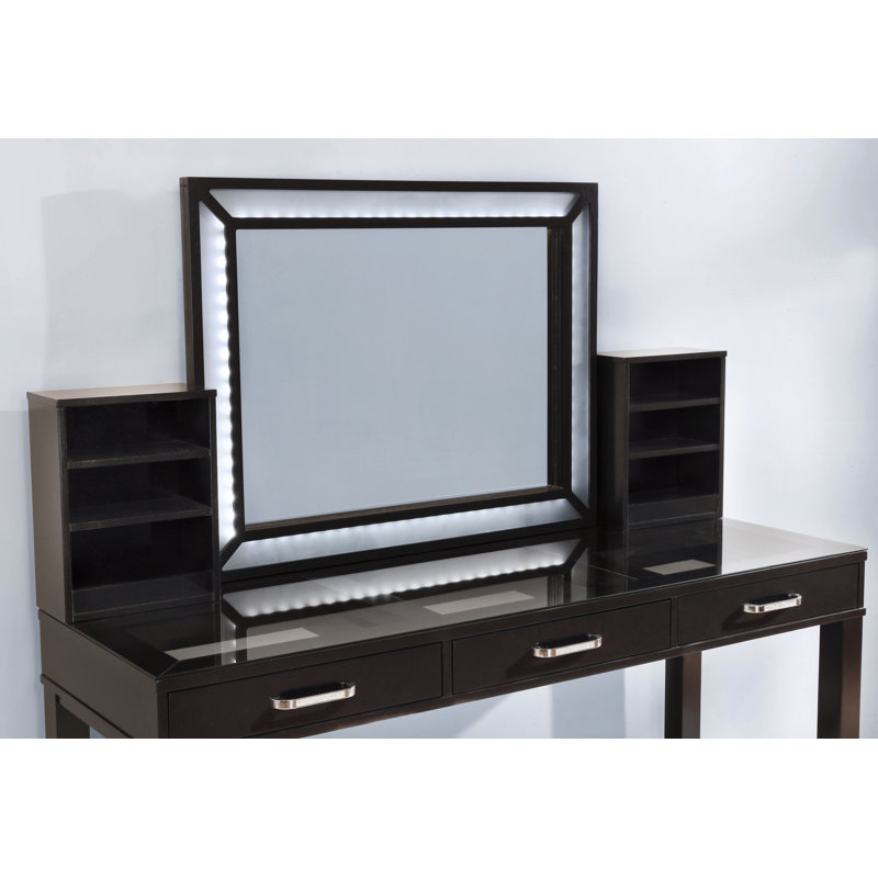 Castlebar Vanity Set with Stool and Mirror, Dark Gray
