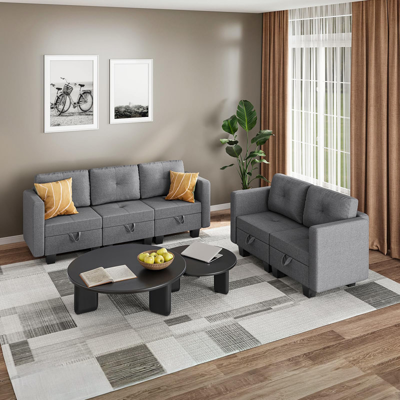 5 Seater Fabric Corner Sofa , Dark Grey